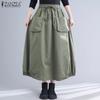 Women Casual Elastic Waist Loose Summer Midi Skirts