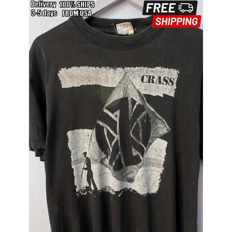 Men' Crass Band Punk Music T-Shirt - Iconic Logo Print Distressed Suitable for Seasons Casual Round Neck Tee with Crass Merch Design | Durable Band