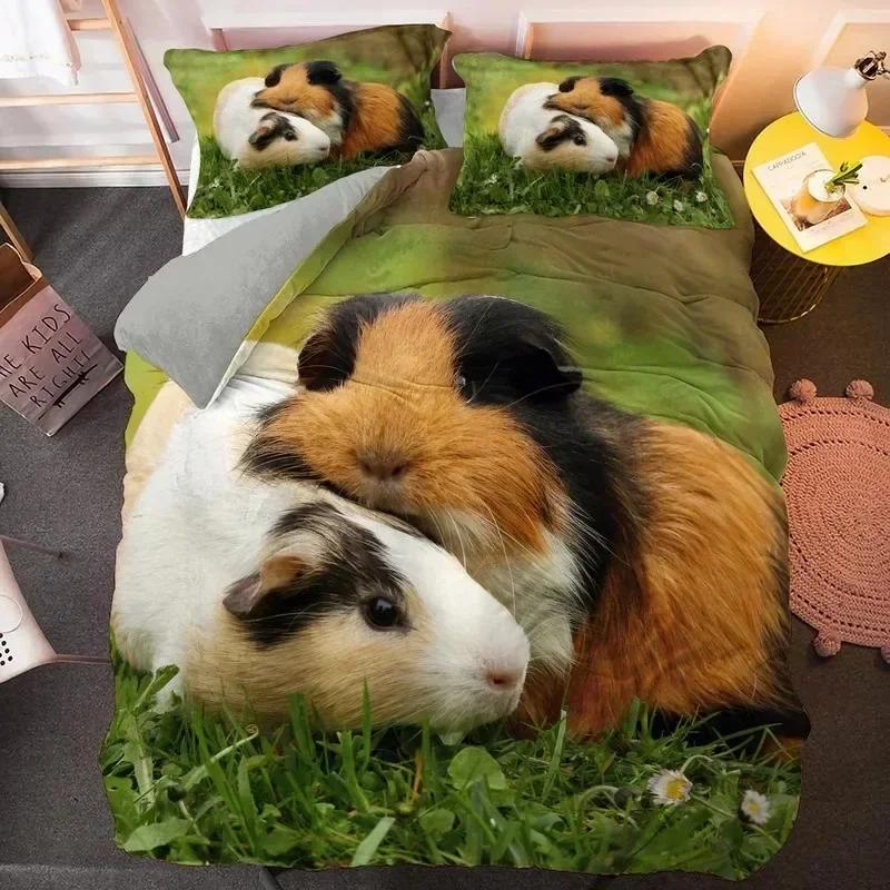 New Guinea Pig Bedding Set Cute Mouse 3D Duvet Cover Animal Comforter Cover for Kids Teen Soft Twin Polyester Quilt Cover