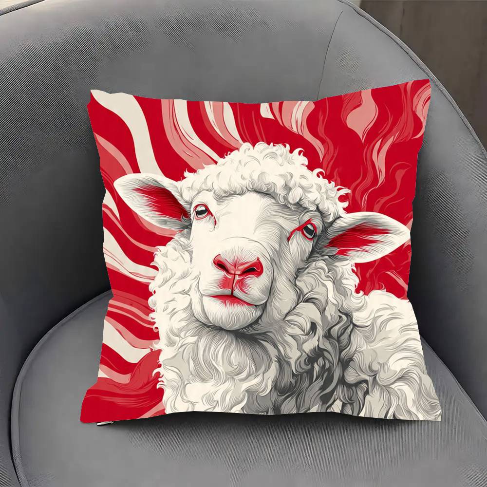 Red Background Animals Pillow Case Fashion Square Pillowcase Bedroom Sofa Room Ins Decoration Leisure
