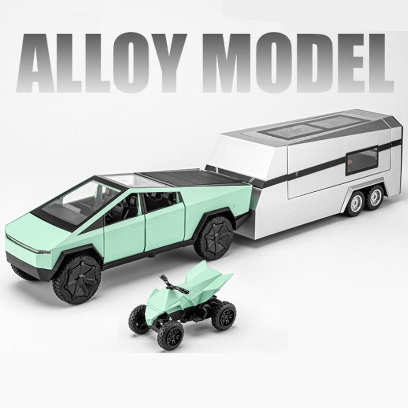 1/32 Cyber Toy Truck Pickup Alloy Car Model Diecasts Off-road Vehicles Truck Car Model Sound Light Kids Toys Gift With Suitcase