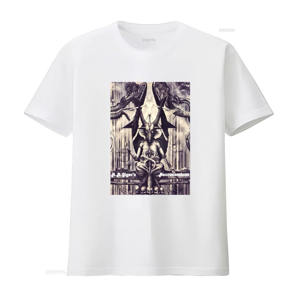 HR Giger Necronomicon T Shirt Unique Fantasy Art Print for Men and Women vintage Washed Unisex streetwear graphic Soft