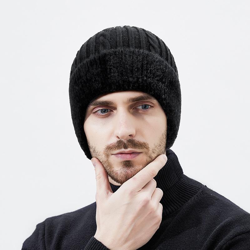 Winter Thick Neck Cap Two-Piece Set Men's Outdoor Cold-Proof Cycling Ear Protection Knitted Hat
