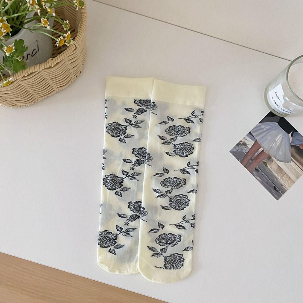 2 пары Уличная одежда Ретро Розовые чулки Лолита JK Гольфы средней длины Длинные носки Сладкие цветочные чулки Лето