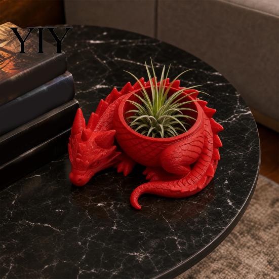 Dragon-shaped Flower Pot 3D Printed Pot, Fairy Tale Style Dragon-Shaped Planter Dragon Scale Texture with Breathable Design, Small Plant Container for