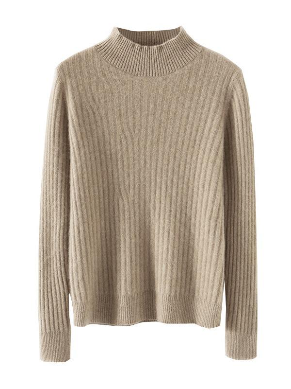 Women's Solid Color Knit Pullover: Autumn & Winter Casual Wool Sweater with Half-High Neck