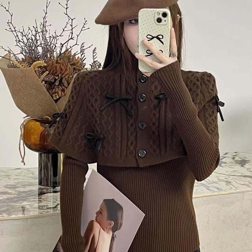 Женский рождественский красный вязаный свитер: Полувысокий воротник, накидка-шаль с длинным рукавом на осень 2025 года