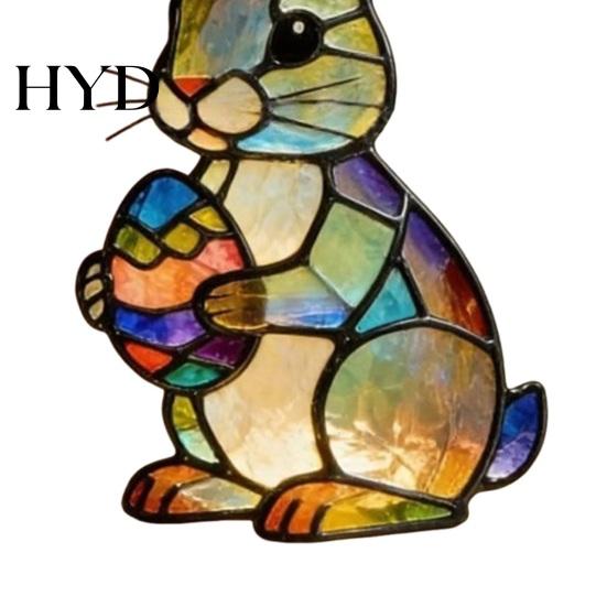 Desktop Decorative Charm Easter Bunny Acrylic Suncatcher Stained Glass Style Ornament Colorful Window Hanging Decoration Rabbit for