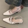 2025 Elegant Satin Butterfly Knot Head Cover Sandals Women's Pointed Toe Thick Heel One-Strap High Heels Backless Single Shoes