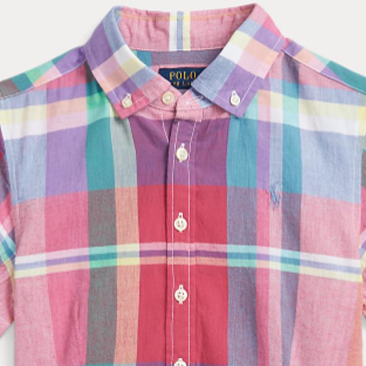 Платье Polo Ralph Lauren Ss24 Клетчатый воротник Однобортное Завязка Короткий рукав Детское платье Красный CWPODRSG3D20772-600