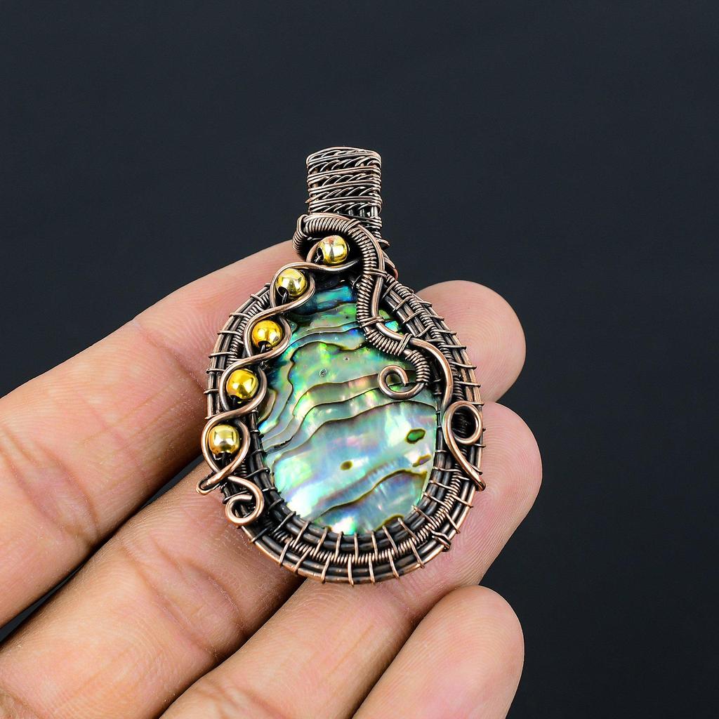 Abalone Shell Gemstone Чистая медная проволока Обернутая ювелирная подвеска ручной работы