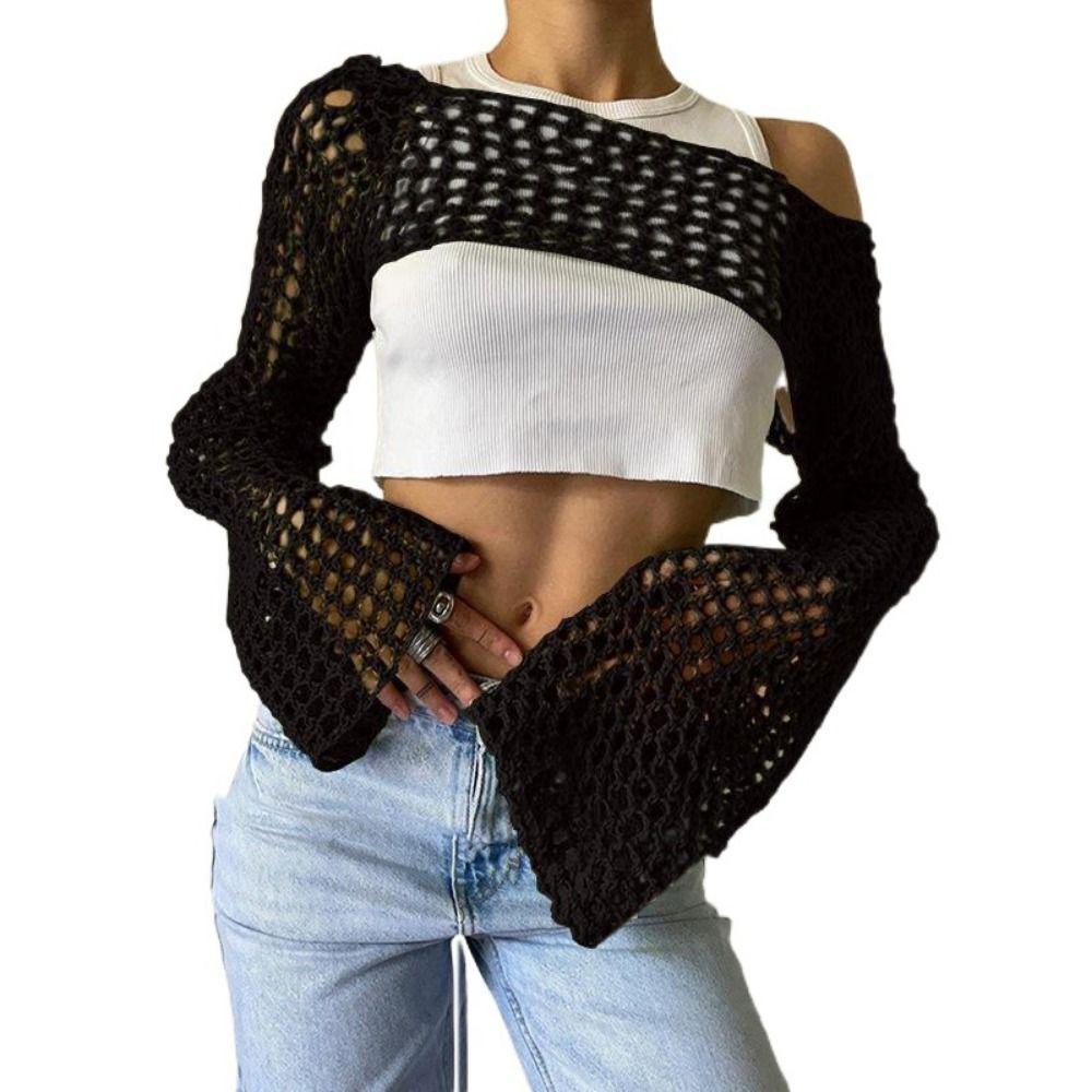 Soft Round Neck Shrug Pullover Y2K Knit Hollow Out Crop Top Women Crochet Crop Top Shopping
