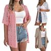 Women's Fashionable Solid Color Hollow Short Sleeved Knitted Cardigan Vacation Sun  Shirt