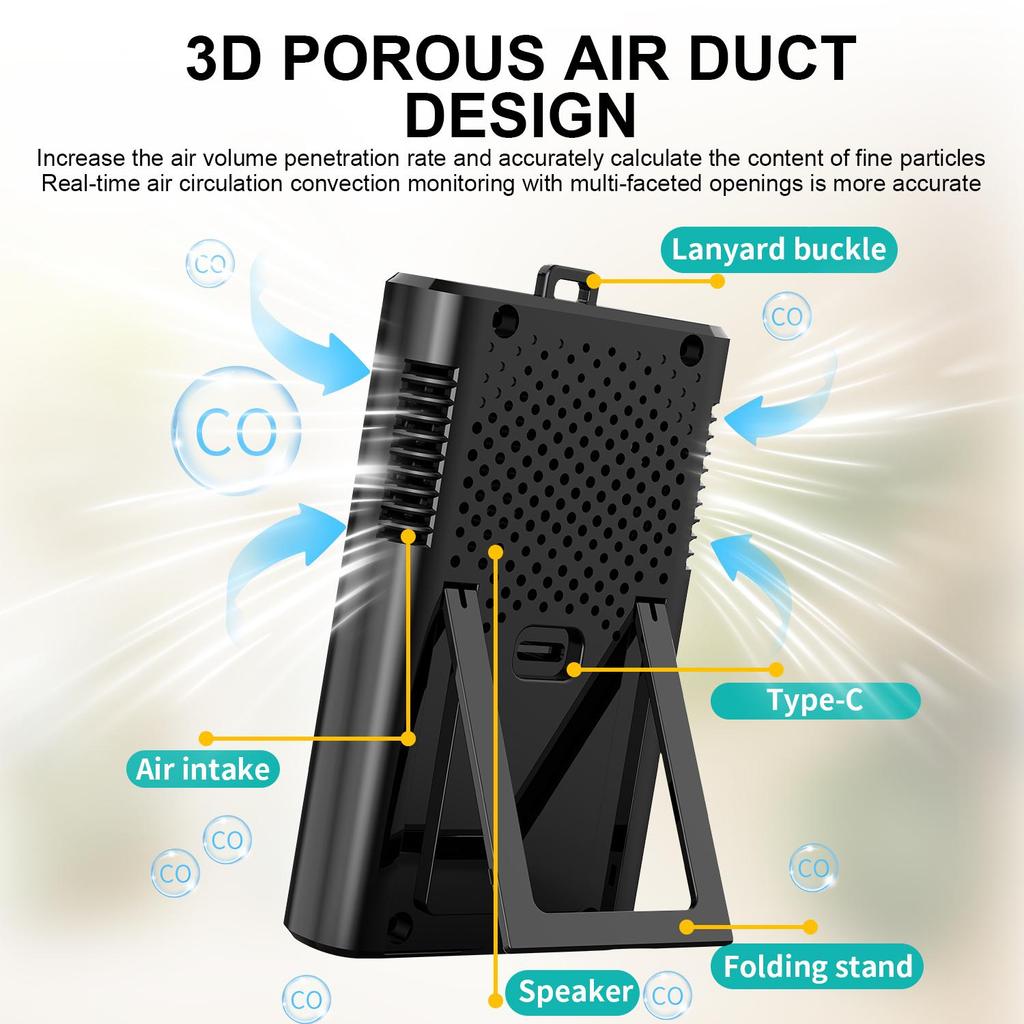 GC300 Digital Carbon Monoxide Detector CO Alarm With Temperature Humidity Sensor LCD Display Rechargeable Air Quality Monitor