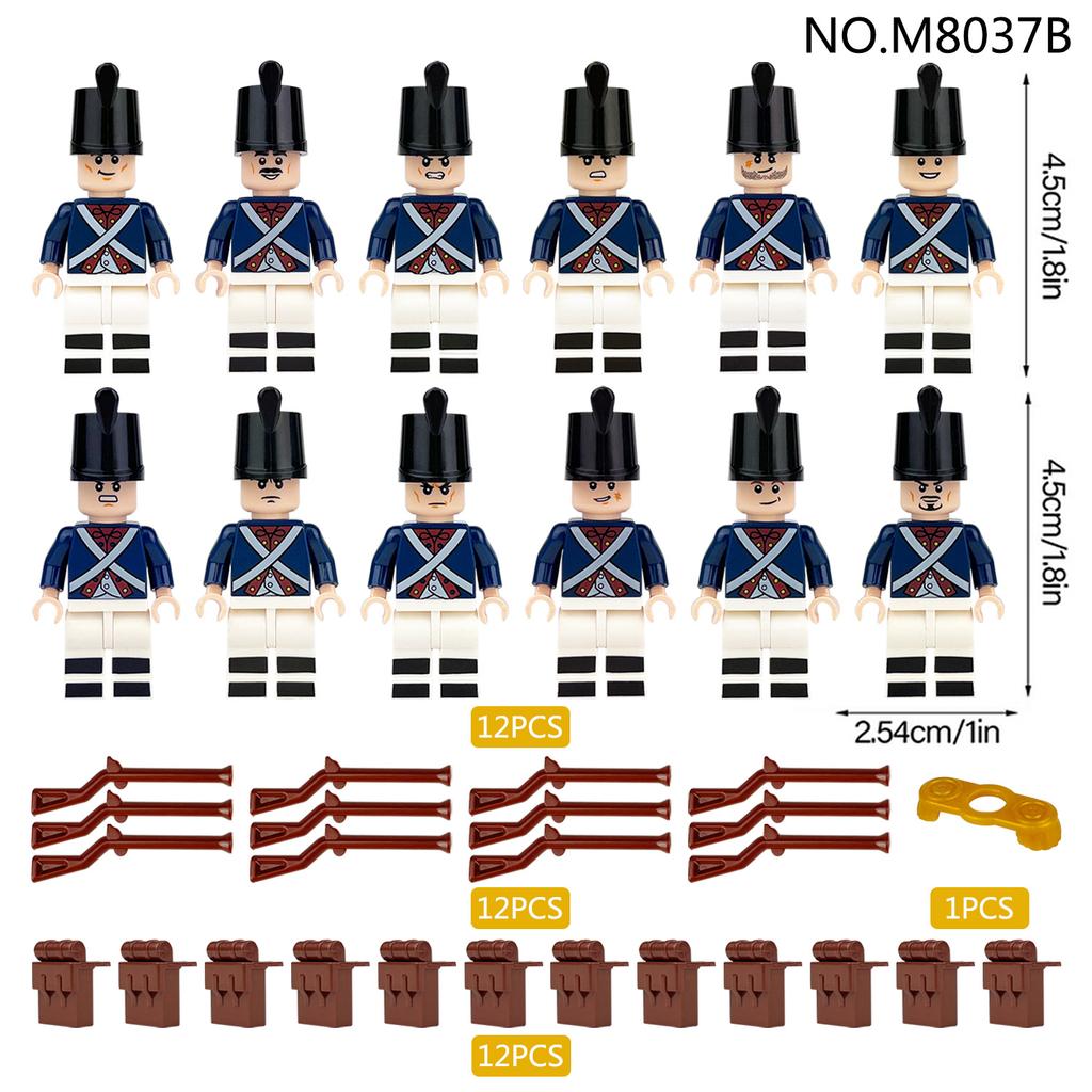 12pcs Napoleonic Wars Military Soldiers Building Blocks WW2 Figures French British Fusilier Rifles Weapons Toys for Kids Gifts