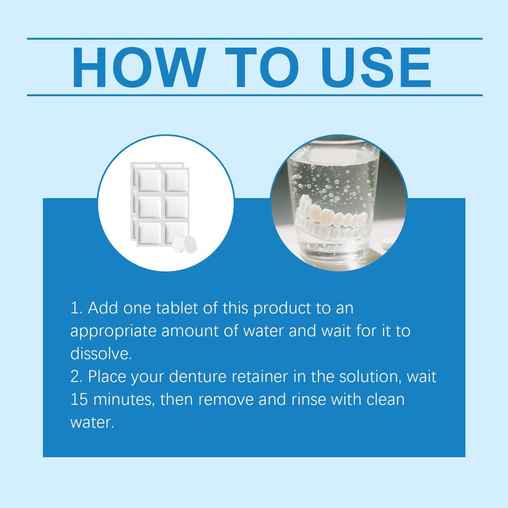 Шипучие таблетки для чистки зубных протезов: Ежедневная очистка от грязи и пятен зубных протезов, Шипучие таблетки для ухода за зубными протезами