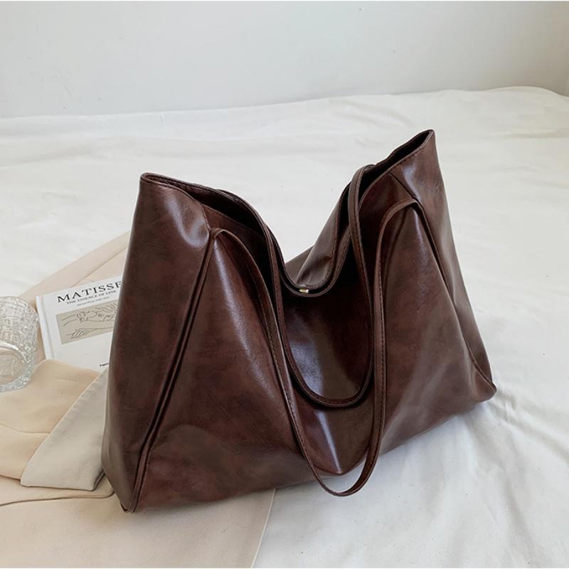 Винтажная красная женская сумка-тоут, спортивная, повседневная, модная, большая вместительная кожаная сумка через плечо, шоппер, простая сумка в стиле Харадзюку