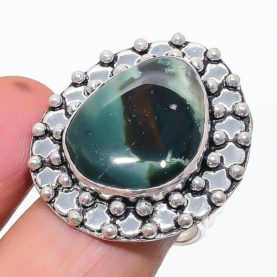 Natural Bloodstone Gemstone 925 Sterling Silver Jewelry Ring Size 8 B4T15