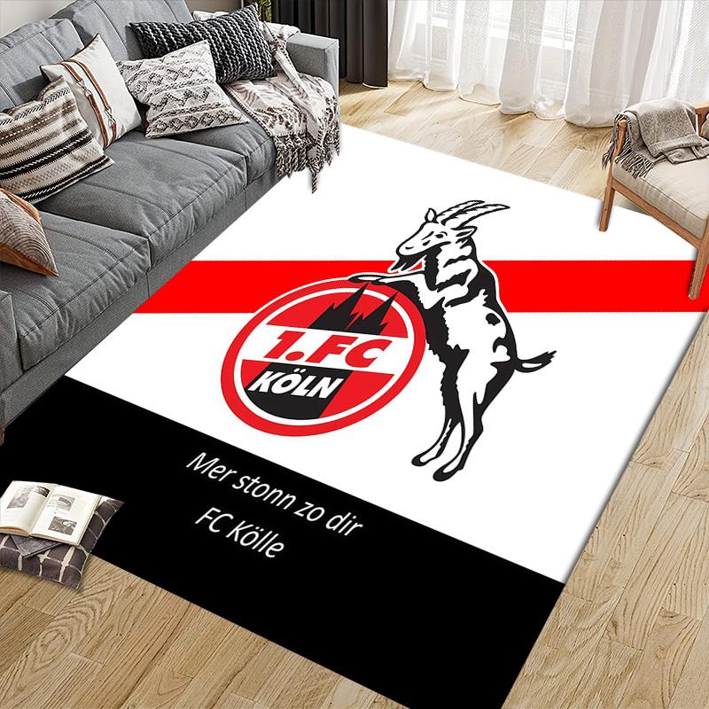 1. Квадратный ковер с фланелевым узором FC Köln, Ковер для гостиной, спальни, дивана, игровой комнаты, Нескользящий коврик для пола