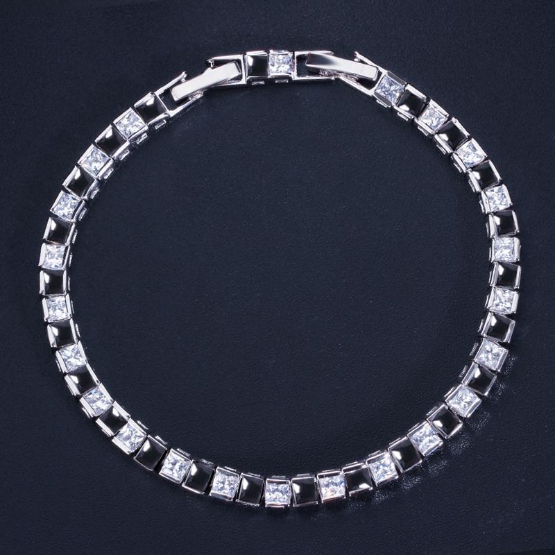 WWJ Elegant Princess Cut Royal Blue Zircon Tennis Bracelets Bangles for Women