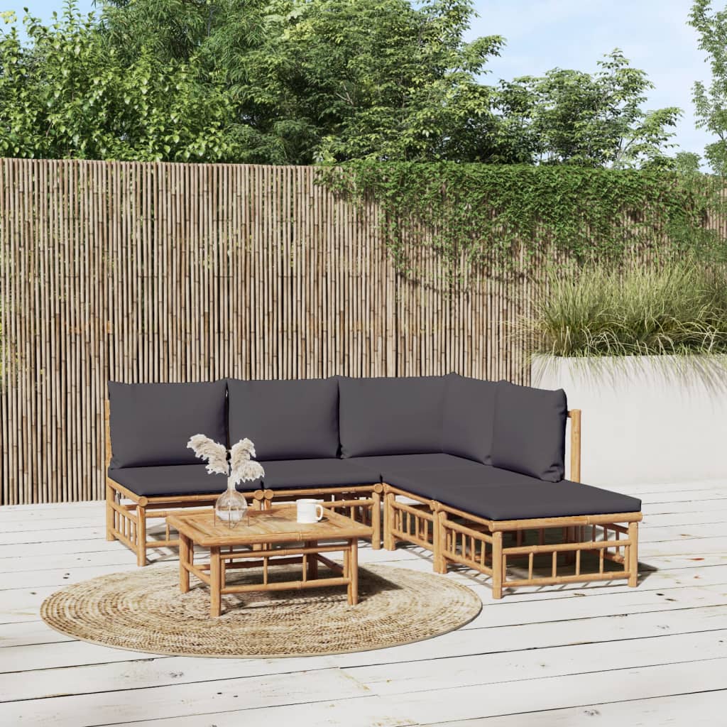 6 piece Garden Lounge Set with Dark Gray Cushions Bamboo