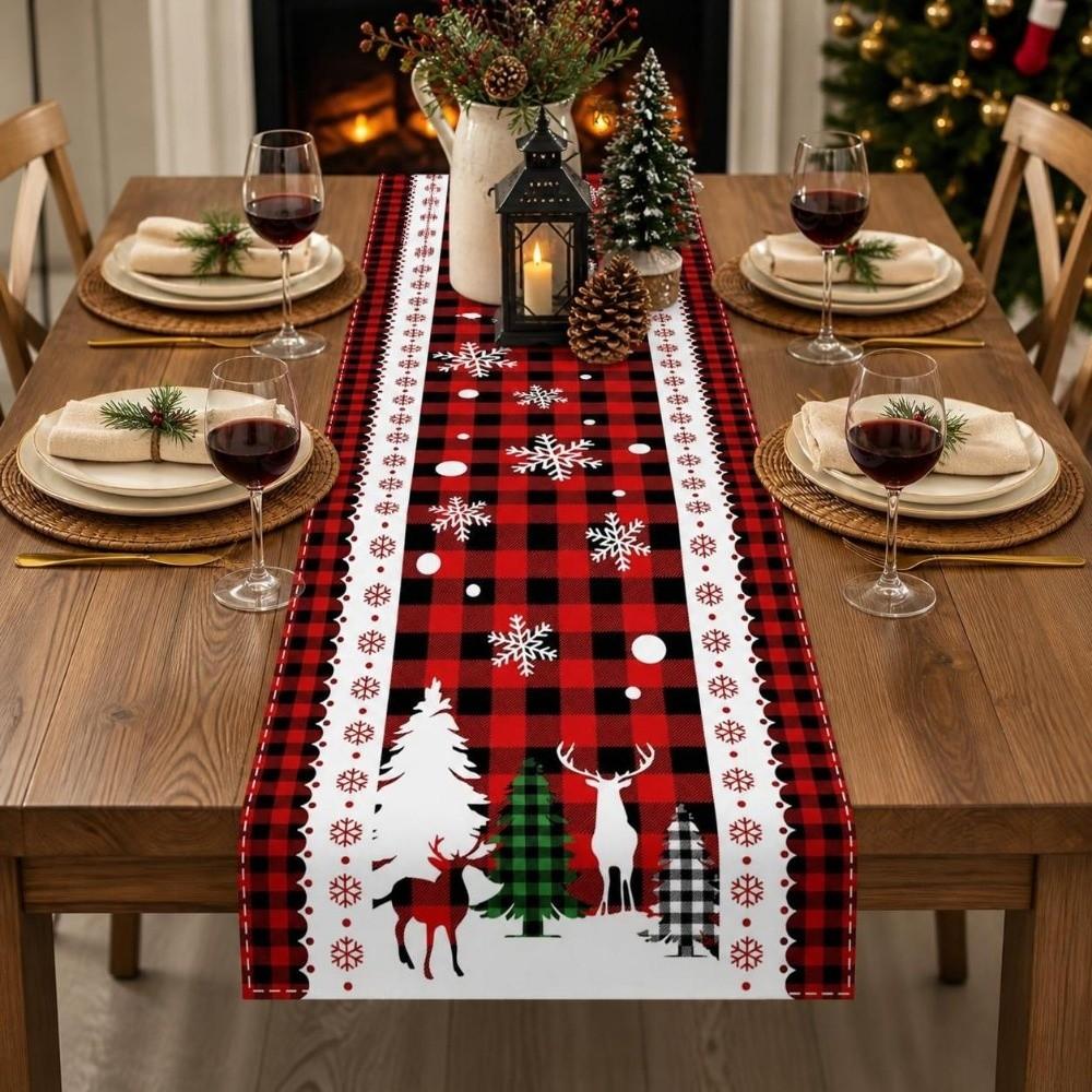 Santa Snowman Christmas Tablecloth Reindeer Poinsettia Table Runner Xmas Table Flag Kitchen