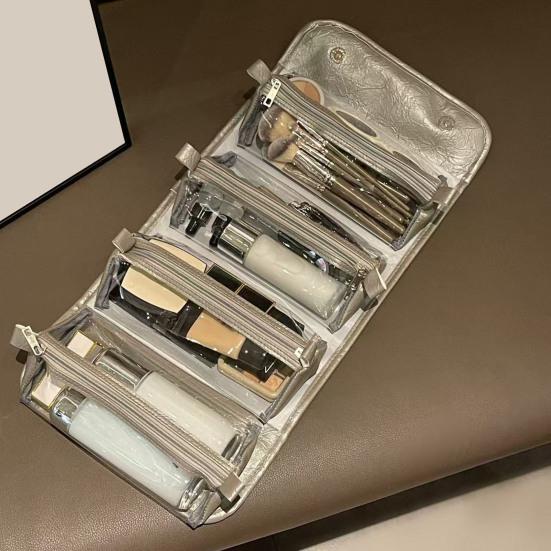 Сворачивающаяся косметичка Дорожная косметичка с 4 съемными прозрачными органайзерами для женщин Кошельки Складная туалетная