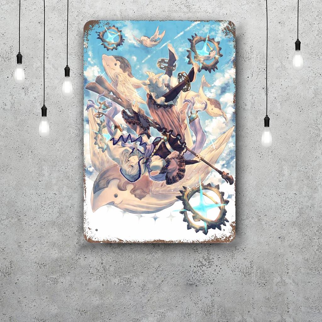 Мультяшный плакат-декор Granblue Fantasy Винтажная жестяная табличка Металлическая табличка Декоративная табличка для паба Бара Мужской комнаты Клуба Настенное украшение