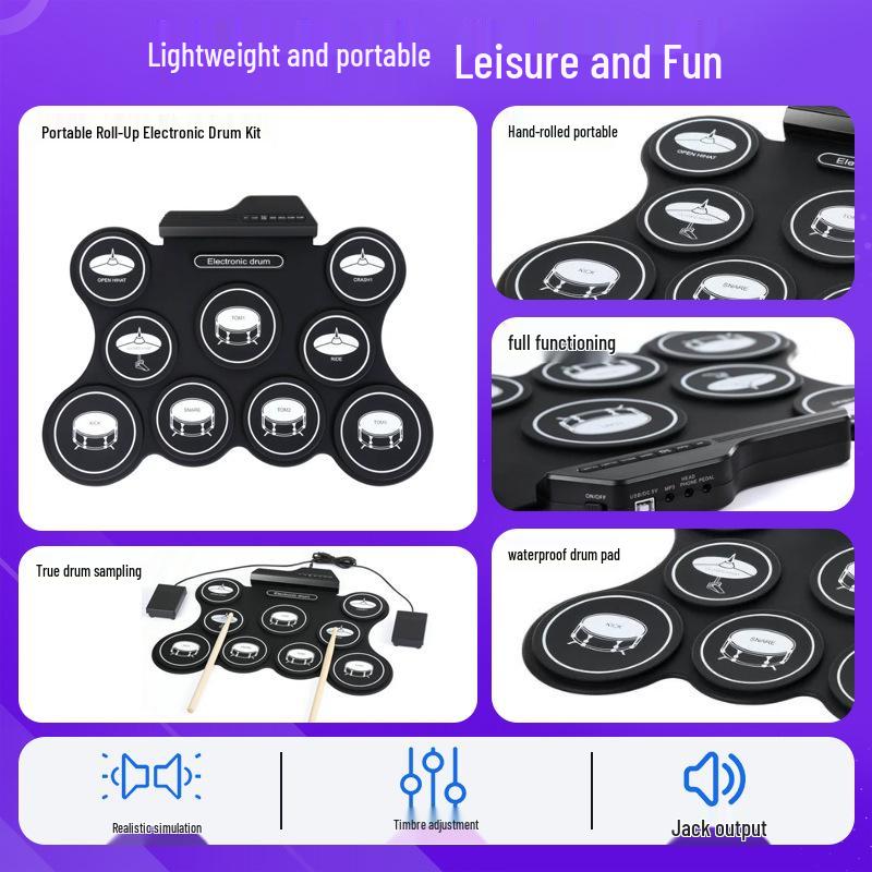 Portable Electronic Jazz Drum Kit for Kids: Hand-Rolled Practice Set to Inspire Interest in Playing at Home.