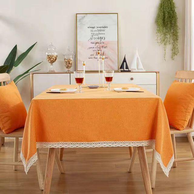 Однотонная скатерть с кружевом из хлопка и льна, водонепроницаемая, маслостойкая, прямоугольная скатерть для свадебного обеденного чайного стола, украшение для стола