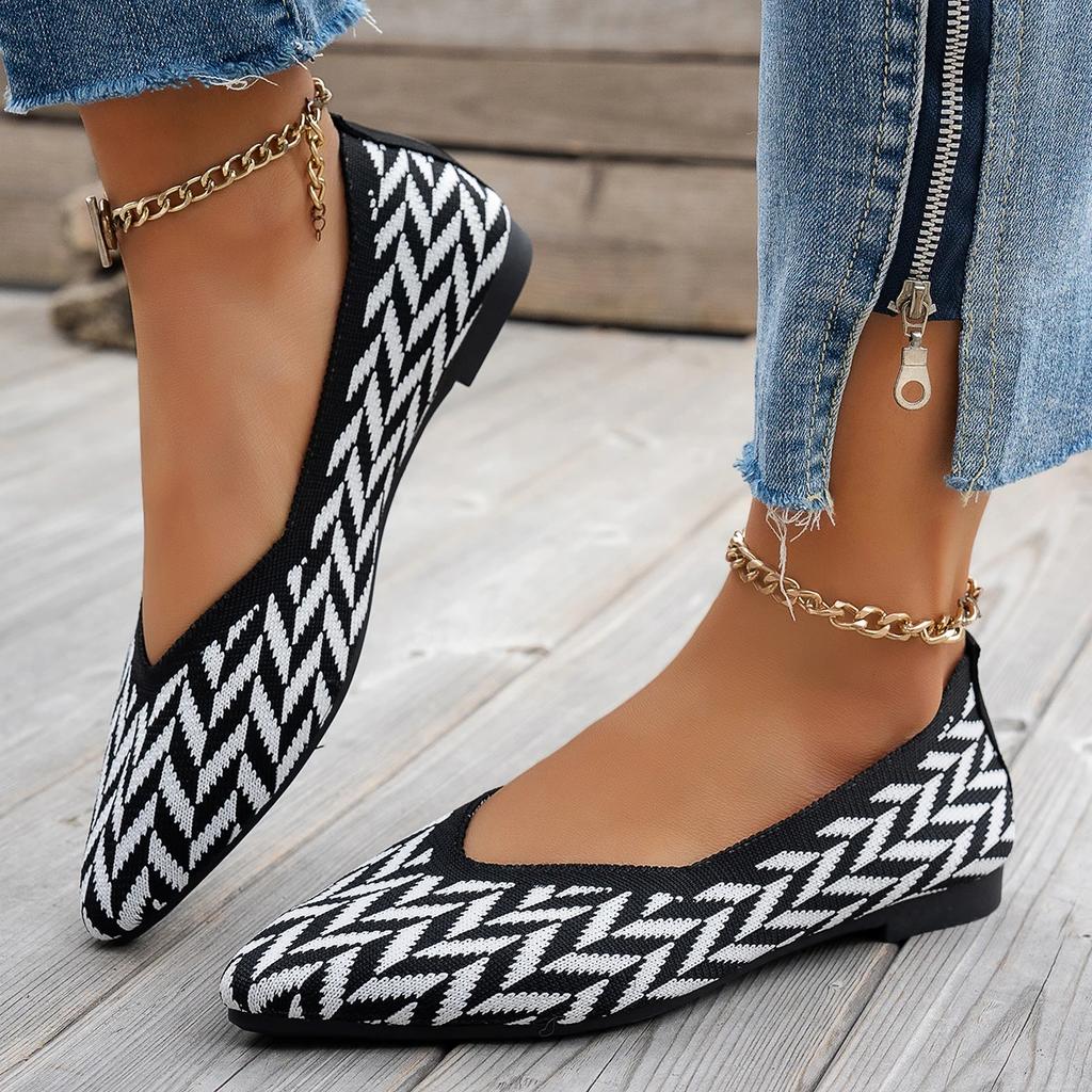 New Women's Pointed Toe Flat Shoes Solid Color Knitted Slip On Shoes Casual Breathable Ballet Flats Women Flat Shoes Loafers