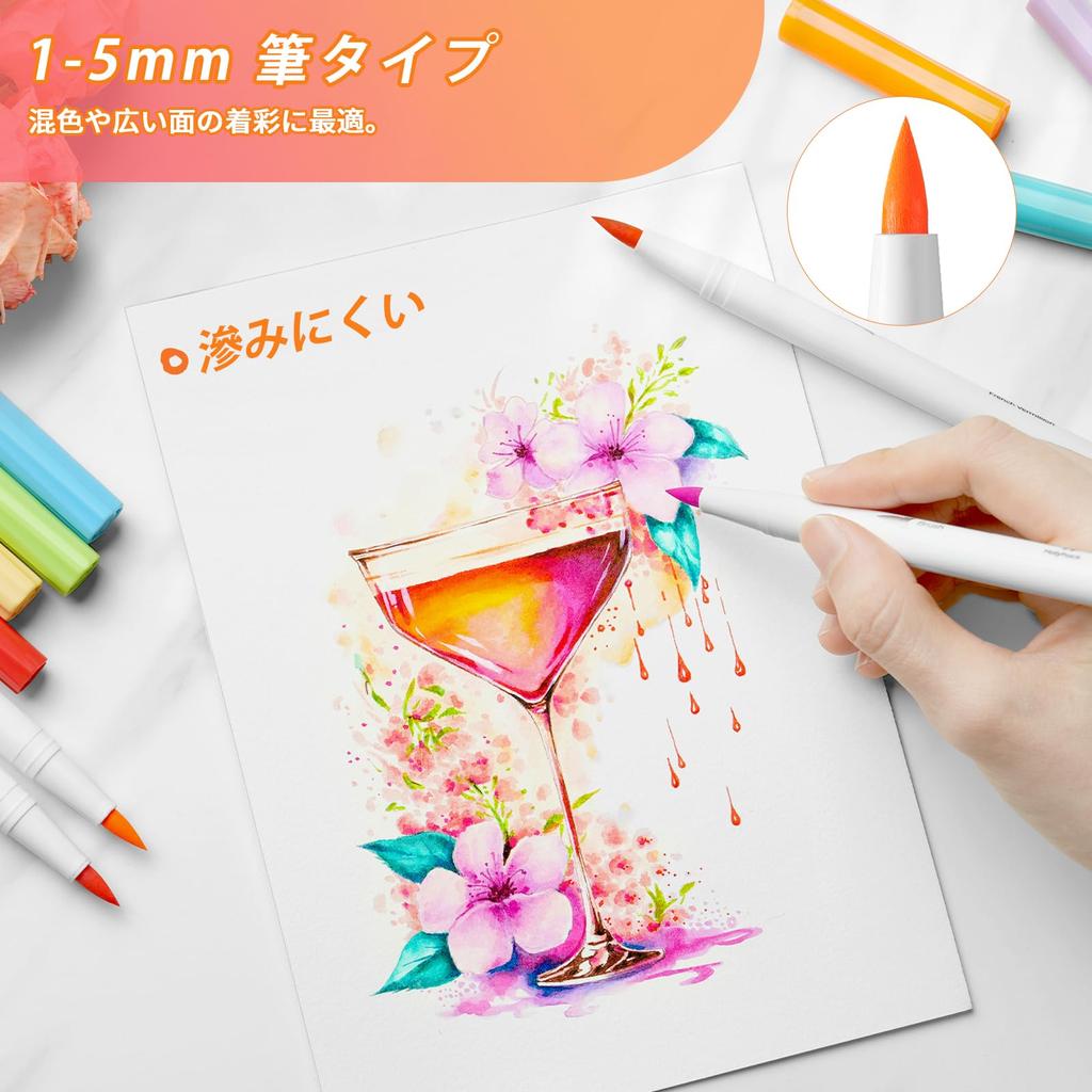 Ohuhu Illustration Markers Brush and Extra Fine Point 40 Color Set Watercolor Illustration Pen Color Pen Brush Tip Twin Marker Pen Notebook Drawing