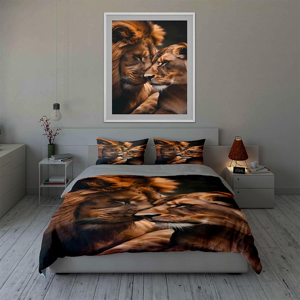 Lions affectionately nuzzling. Bedding Duvet cover sets Duvet covers Pillowcases gifts (1 * Duvet Cover 2 * Pillowcases, without duvet insert)