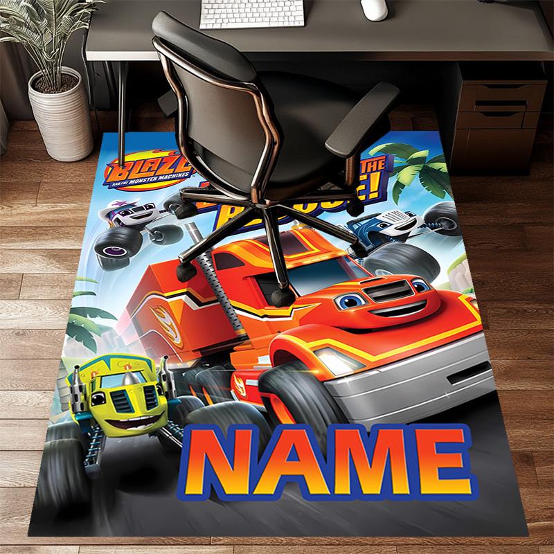 Custom Blaze and the Monster Machines Mat Personalized Name, Polyester Washable Indoor Entryway Rug, Gift for Christmas, Easter, Thanksgiving Day