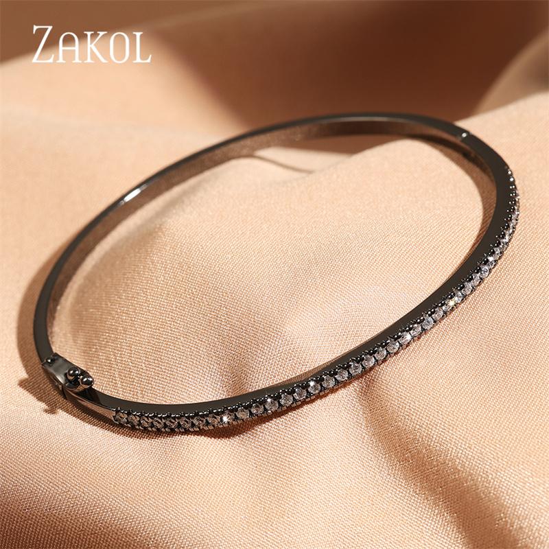 ZAKOL Simple Micro-inlaid Cubic Zirconia Bangle for Women Fashion Geometric CZ Bracelets Wedding Party Jewelry