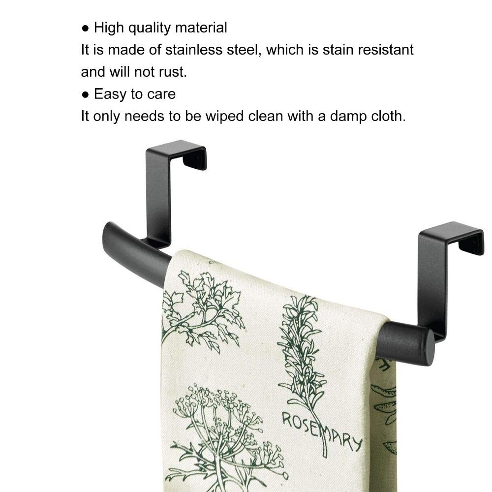 2 PCS Stainless Steel Towel Bar Black Over Door Towel Rack Home Dorm Hotel Apartment