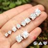 5Pairs/ Set Exquisite Crystal Elegant Wedding Stud Triangle Heart Round Square Earrings Set Charm Simple Women Alloy Silver Zircon Earring Sets