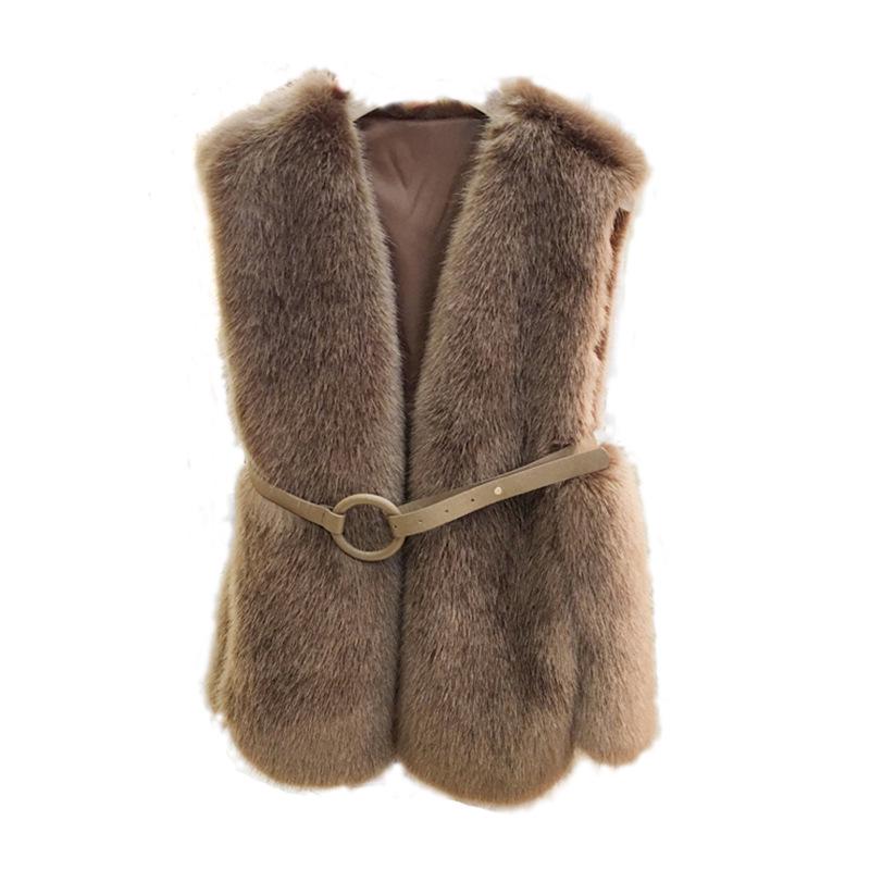 Fox fur vest winter new imitation mink femininity vest medium and long solid color fur vest tide