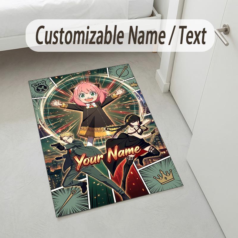 Personalized Crystal Velvet Carpet,Spy × Family Custom Printed Name, Plush Area Rug For Home Indoor Decor