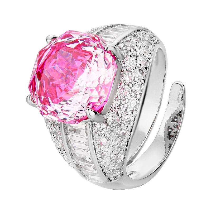 Jewelry Copper Bottom Gold-Plated Rose Cut Rose Red Light Luxury Retro Ring Heroine Stone 12Mm