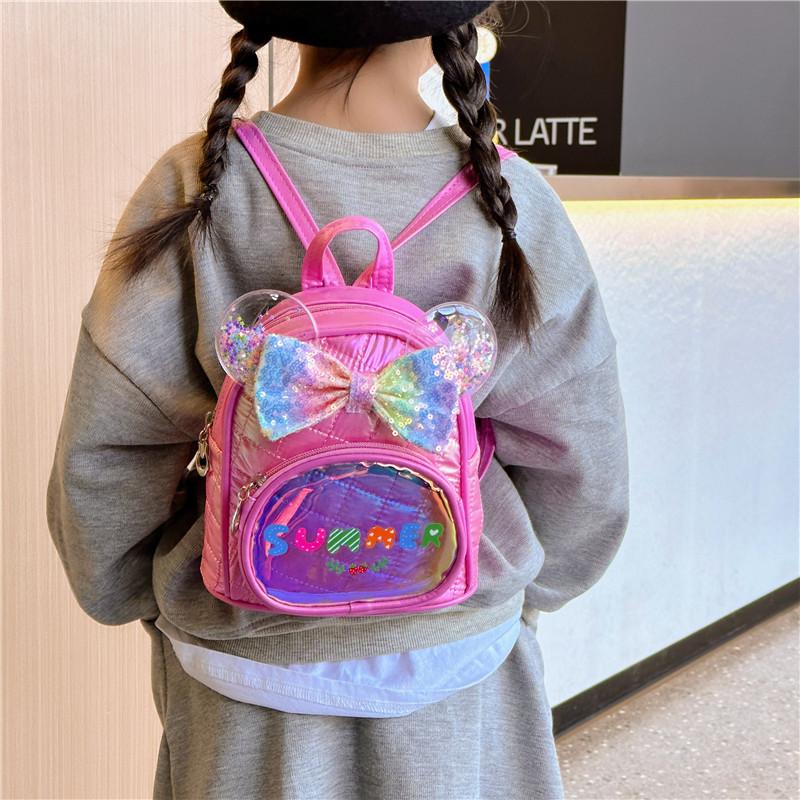 Lovely Soft Pu Material Kids Backpack With Shiny Sequins For School And Play