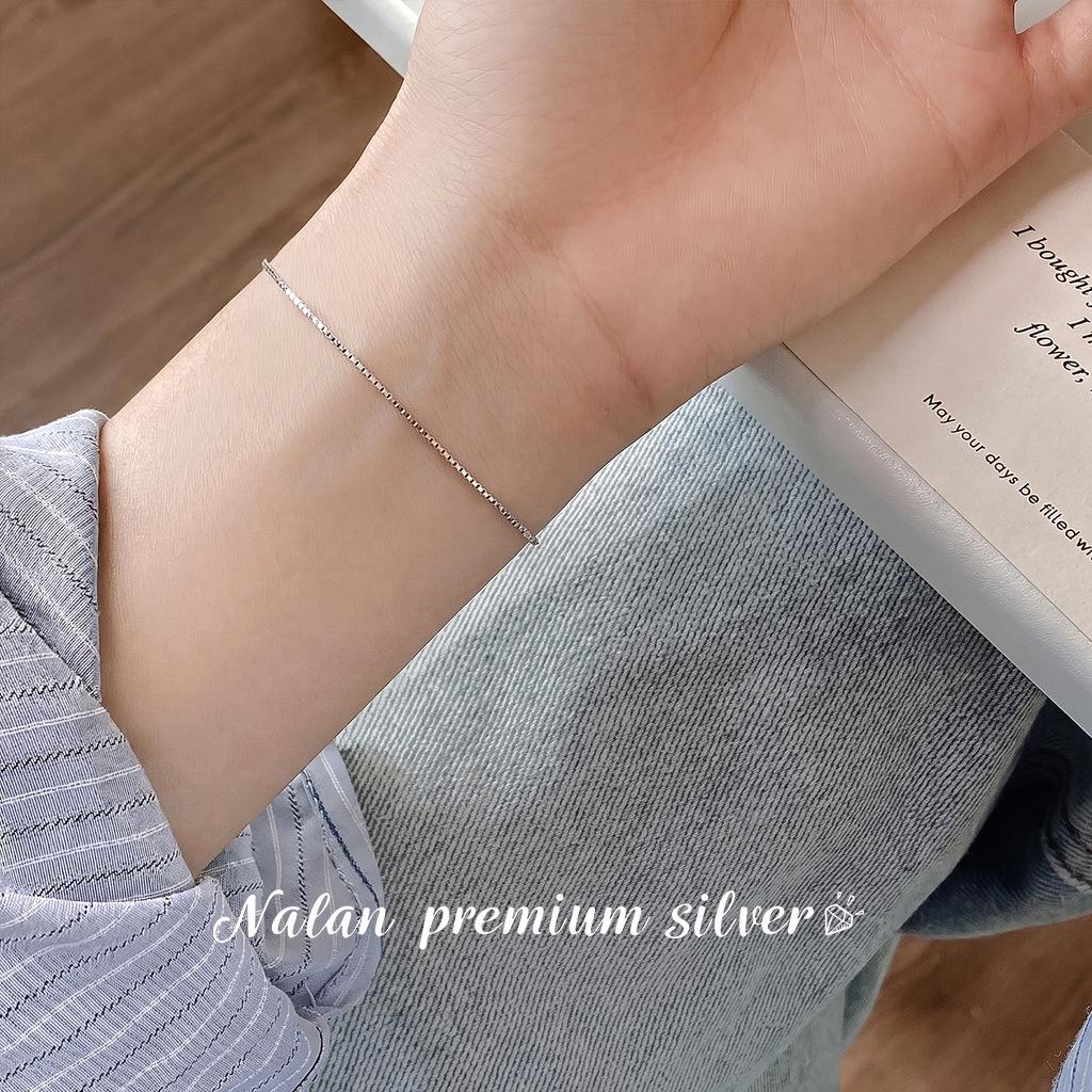 S925 Sterling Silver Adjustable Box Chain Bracelet with Slider Bead and Pin End for Charms DIY Jewelry Making