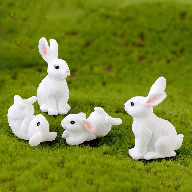 1Pc Cute Rabbit Easter Miniature Resin Craft Mini Bunny Ornament Fairy Garden Supplies Home Figurine Animal Garden Ornament