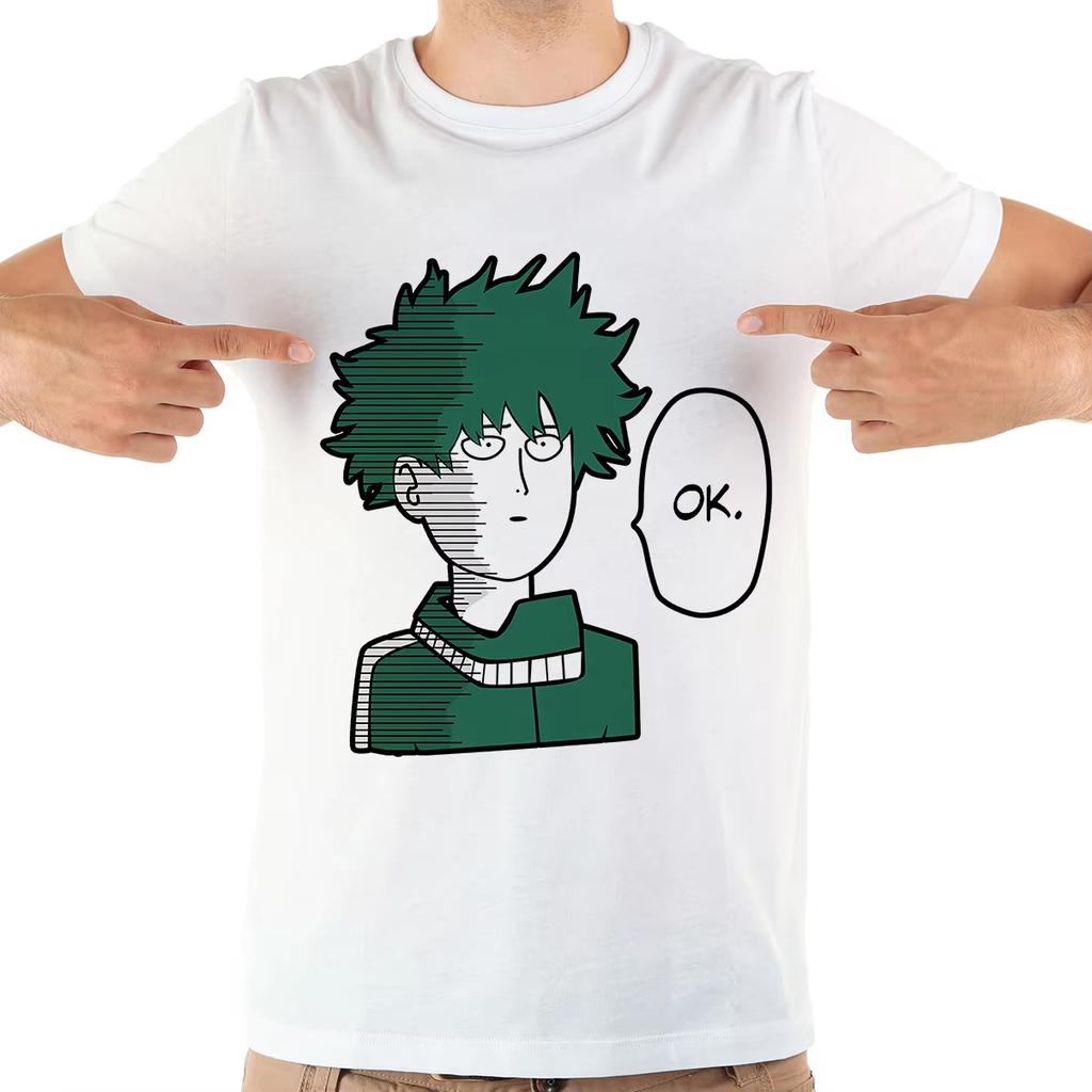 One Punch Hero Saitama OK Man Funny Anime Graphic T‑Shirt Men Women White Casual Crew Neck Short Sleeve Unisex Soft Cotton Streetwear Daily Tops