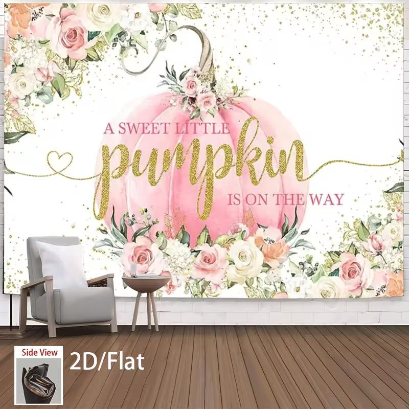 2D Watercolor Pink Pumpkin Backdrop for Girl Baby Shower Photoshoot