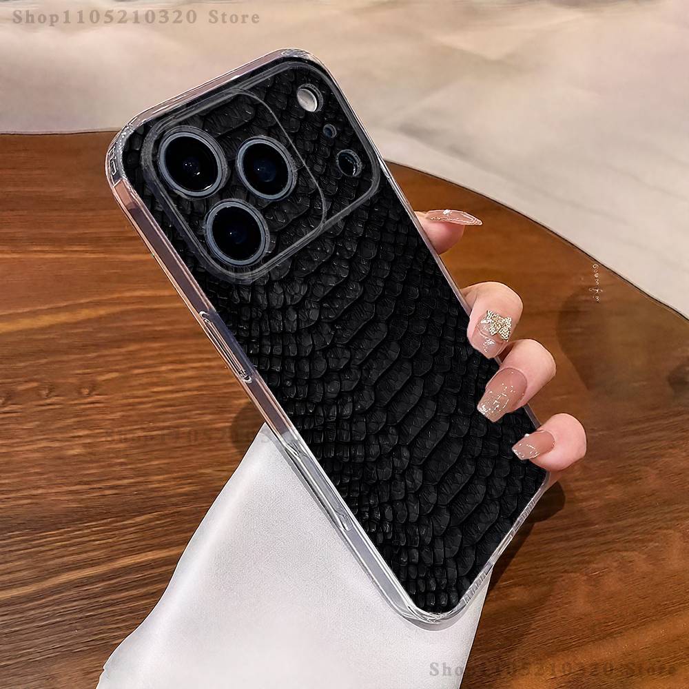 Чехол для телефона с узором под змеиную кожу Art для iPhone17 16 15 14 13 12 11 Pro Max Plus Mini Прозрачная Полная Задняя Крышка Силиконовая Мягкая Оболочка