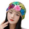 Women Hat Manual Colorful Hollow Out Knitted Flower Crochet Elastic Soft Breathable Lightweight Sunshade Soft Travel Outdoor Cap Brimless Beanie