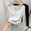 White Lace Spliced Threaded Bottoming Shirt Women's New Thin Collar Long-sleeved Shirt with Chest Pad Inner Top