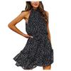 Women's Fashion Sleeveless  Neck Tie Waist Floral Print Chiffon Dress