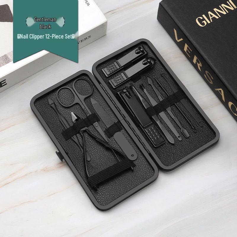 Набор для ухода за ногтями из 18 предметов из черной нержавеющей стали: Кусачки, инструменты для педикюра, пинцеты и средства для удаления черных точек